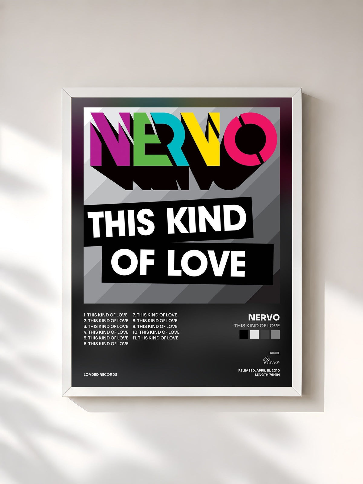 #blanc Tableau de l'album This Kind of Love de Nervo, cadre blanc, imprimé et encadré en France