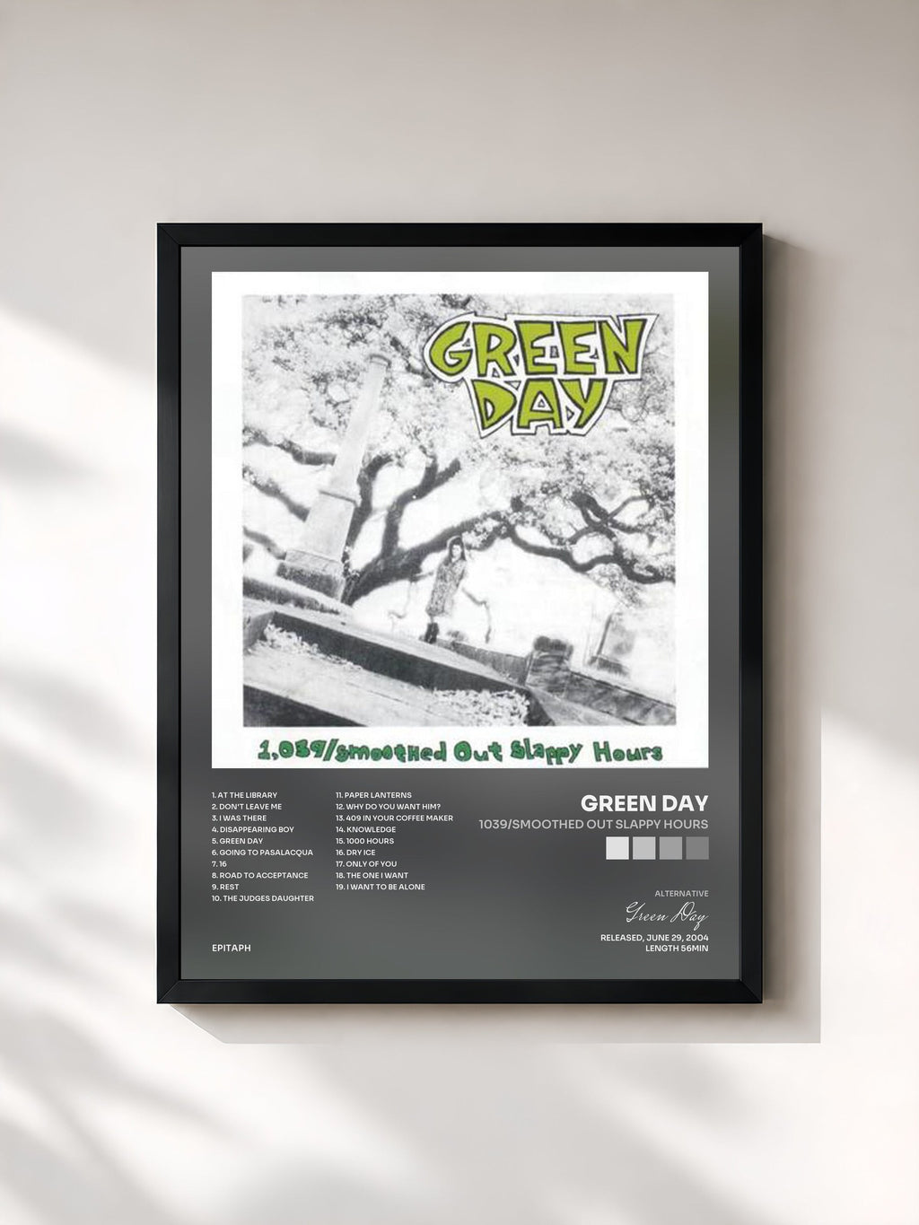 #noir Tableau de l'album 1039/Smoothed Out Slappy Hours de Green Day, cadre noir, imprimé et encadré en France