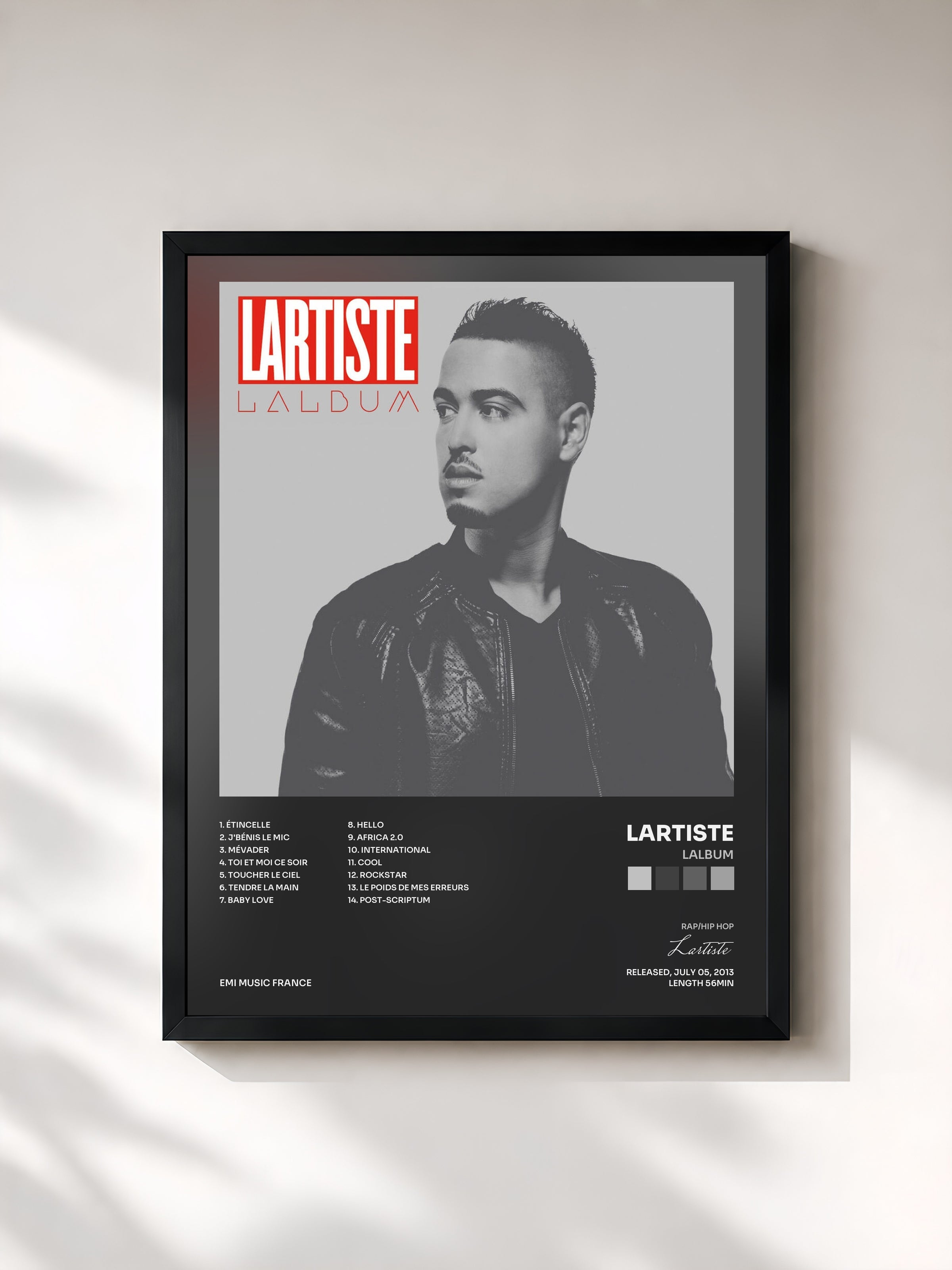 #noir Lalbum de Lartiste en lámina enmarcada, marco negro, impresa y enmarcada en Francia