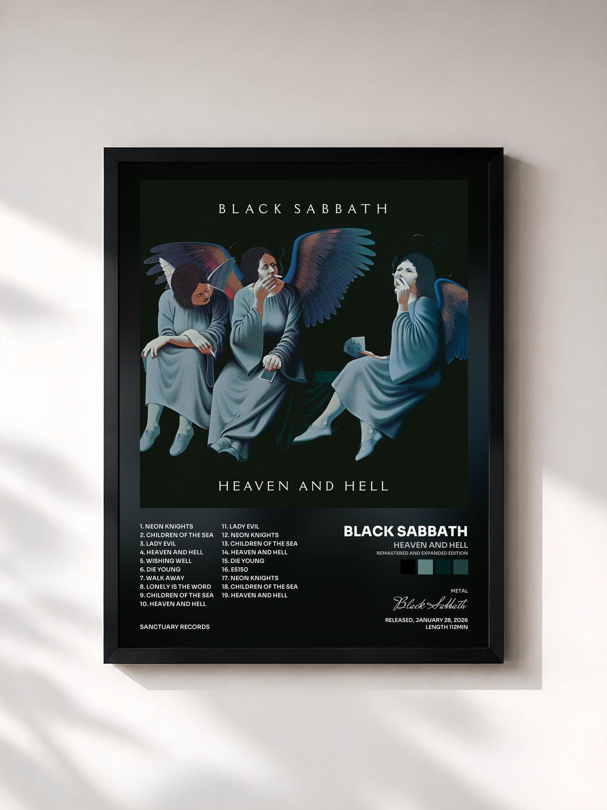 #noir Tableau de l'album Heaven and Hell (Remastered and Expanded Edition) de Black Sabbath, cadre noir, imprimé et encadré en France