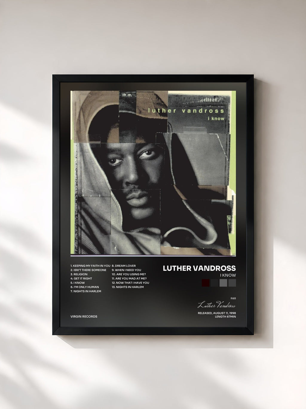 #noir Tableau de l'album I Know de Luther Vandross, cadre noir, imprimé et encadré en France