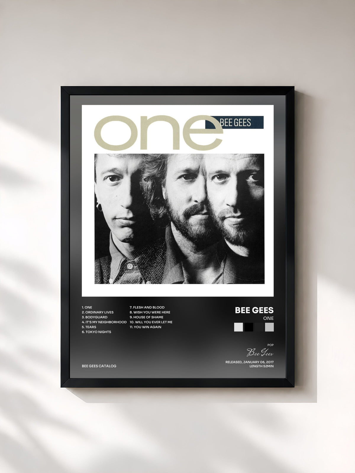 #noir Tableau de l'album One de Bee Gees, cadre noir, imprimé et encadré en France