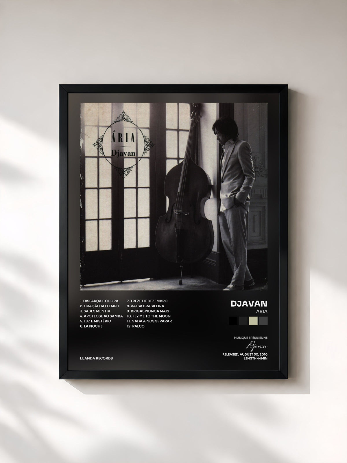 #noir Tableau de l'album Ária de Djavan, cadre noir, imprimé et encadré en France