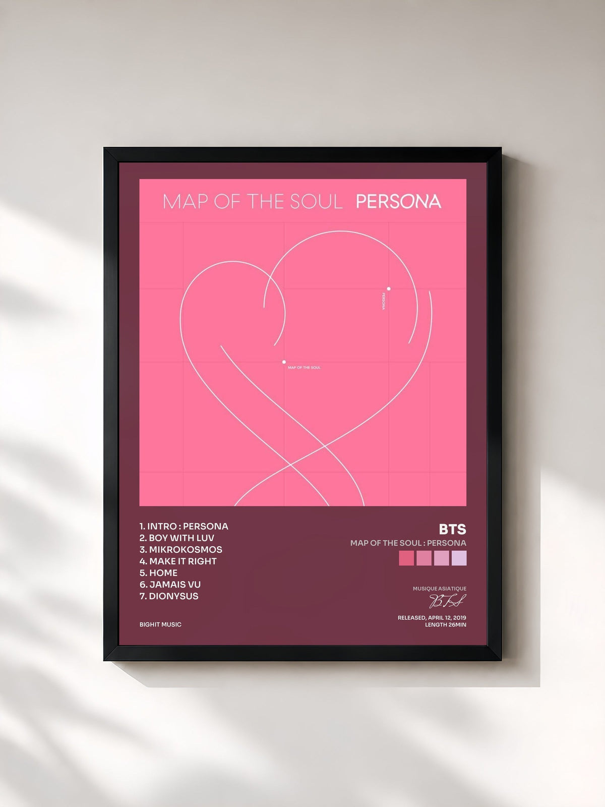 #noir Tableau de l'album MAP OF THE SOUL : PERSONA de BTS, cadre noir, imprimé et encadré en France