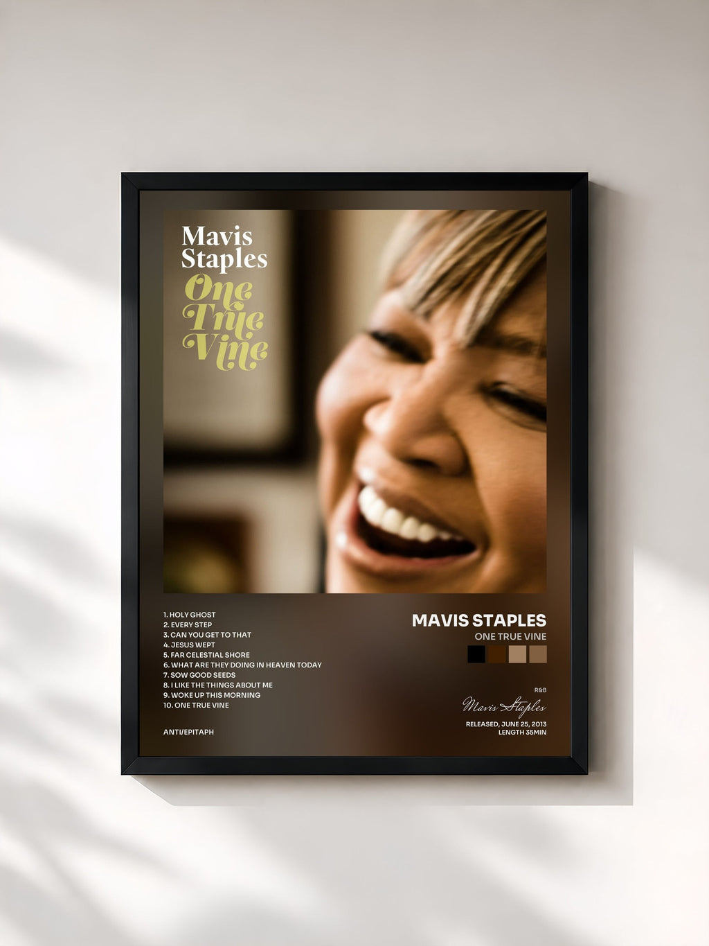#noir Tableau de l'album One True Vine de Mavis Staples, cadre noir, imprimé et encadré en France