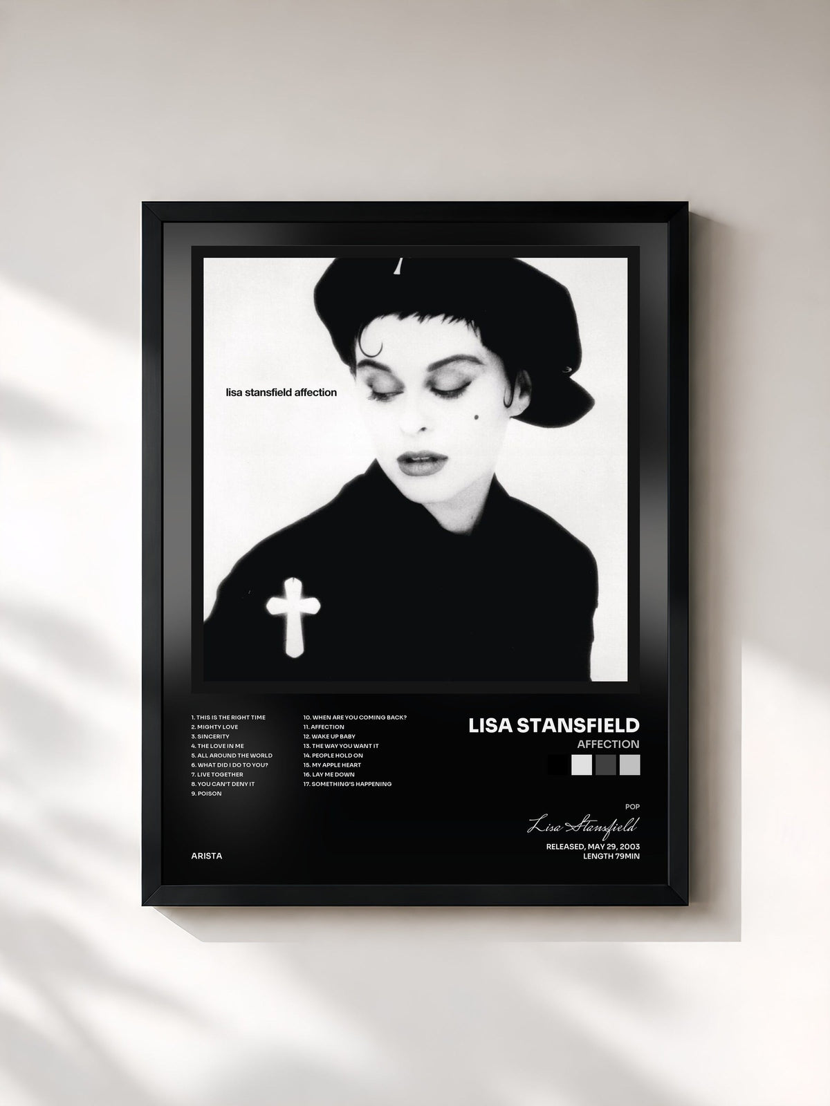 #noir Tableau de l'album Affection de Lisa Stansfield, cadre noir, imprimé et encadré en France