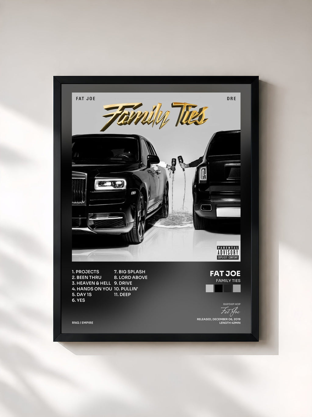 #noir Family Ties von Fat Joe als gerahmter Kunstdruck, schwarzer Rahmen, gedruckt und gerahmt in Frankreich