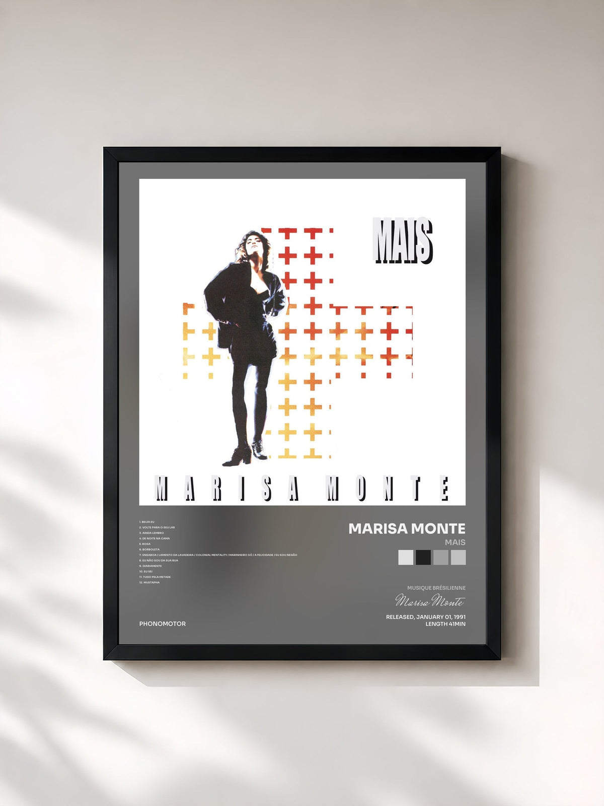 #noir Tableau de l'album Mais de Marisa Monte, cadre noir, imprimé et encadré en France