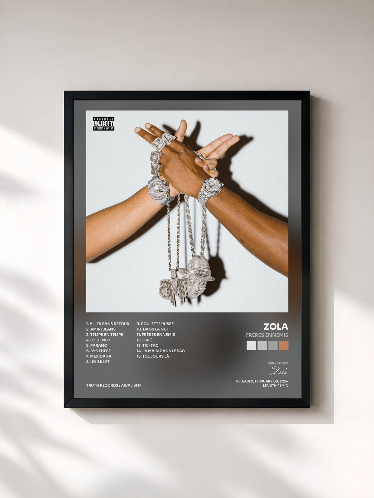 #noir Frères Ennemis de Zola en lámina enmarcada, marco negro, impresa y enmarcada en Francia