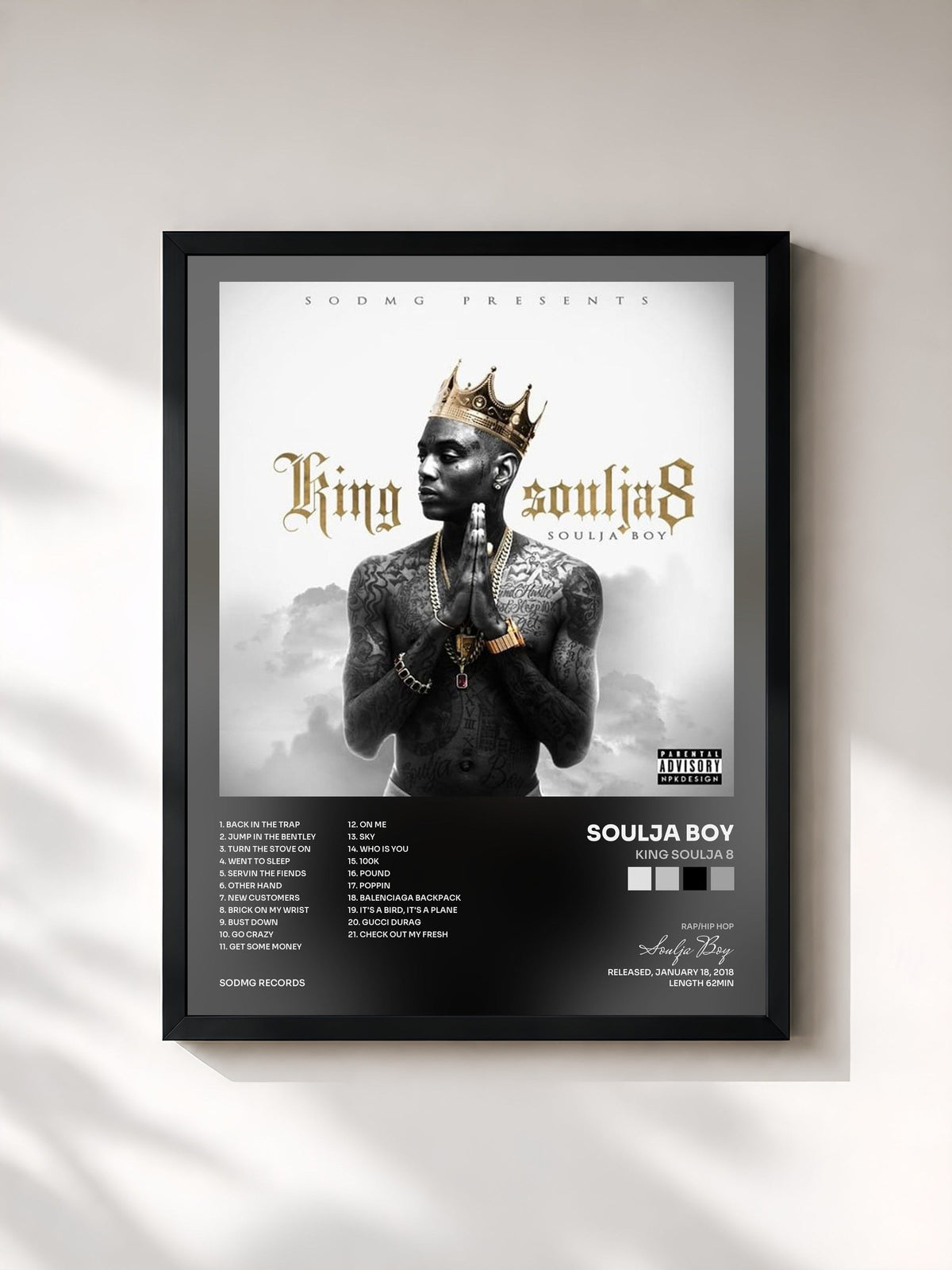 #noir King Soulja 8 by Soulja Boy as a framed art print, black frame, printed and framed in France