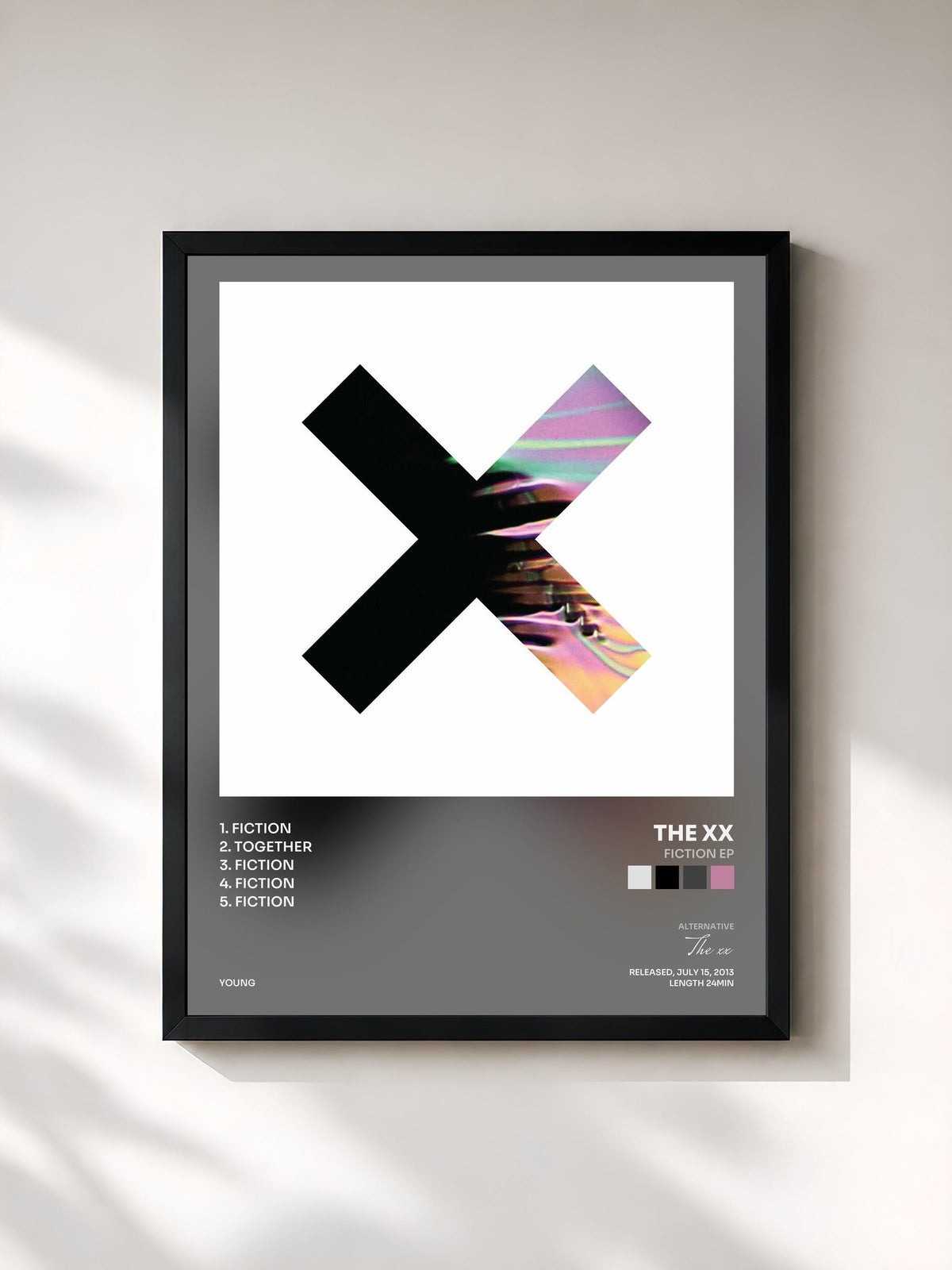 #noir Tableau de l'album Fiction EP de The xx, cadre noir, imprimé et encadré en France