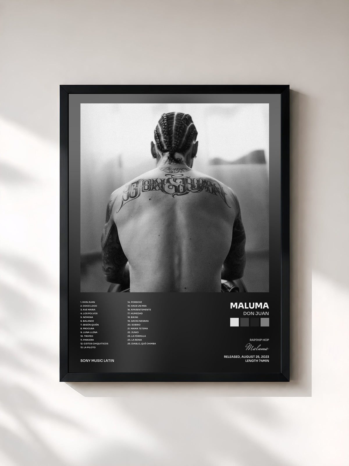 #noir Tableau de l'album Don Juan de Maluma, cadre noir, imprimé et encadré en France