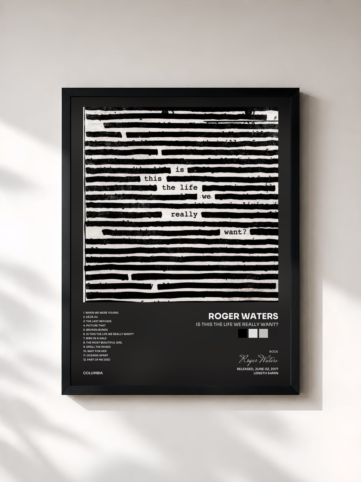 #noir Is This The Life We Really Want? von Roger Waters als gerahmter Kunstdruck, schwarzer Rahmen, gedruckt und gerahmt in Frankreich
