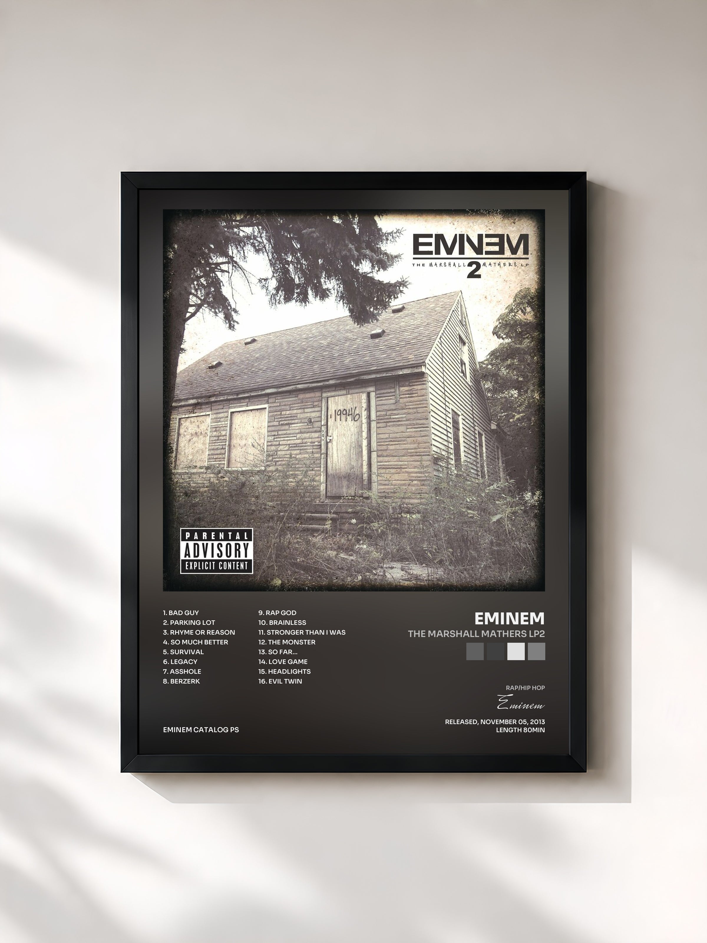 #noir Tableau de l'album The Marshall Mathers LP2 de Eminem, cadre noir, imprimé et encadré en France