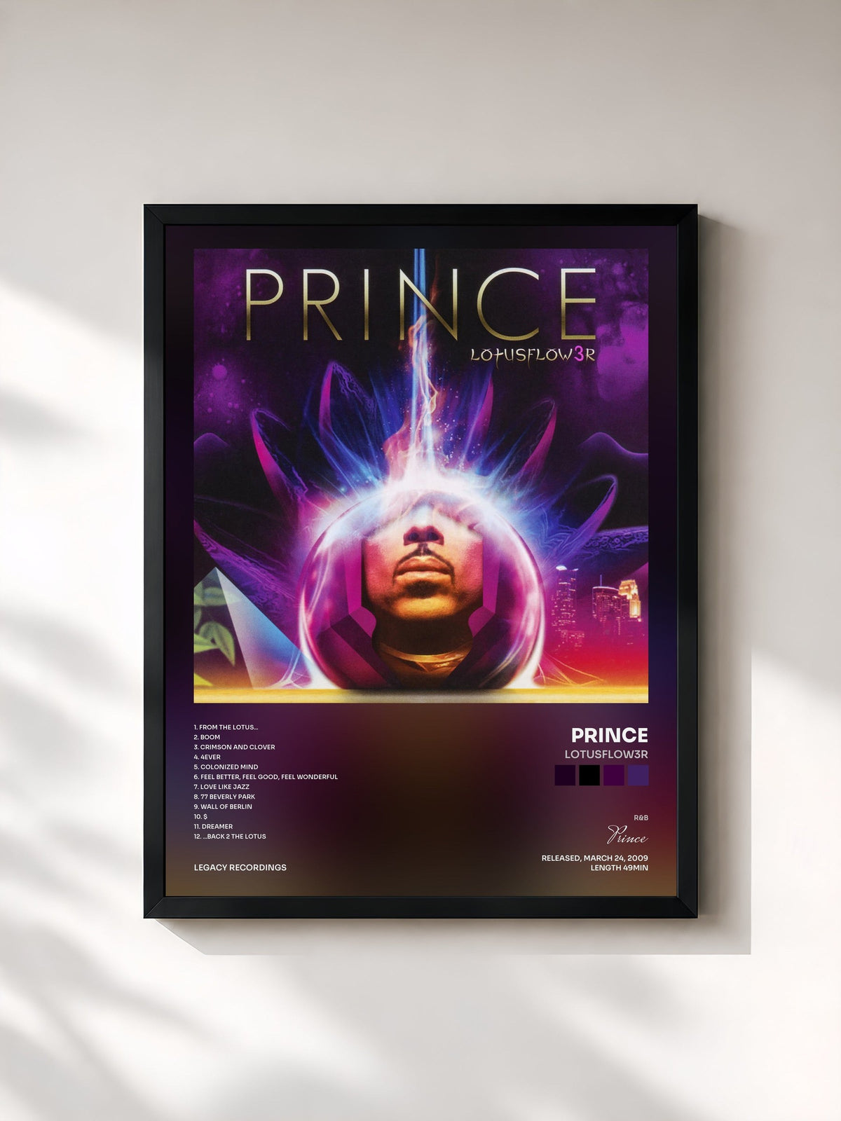 #noir Tableau de l'album LOtUSFLOW3R de Prince, cadre noir, imprimé et encadré en France