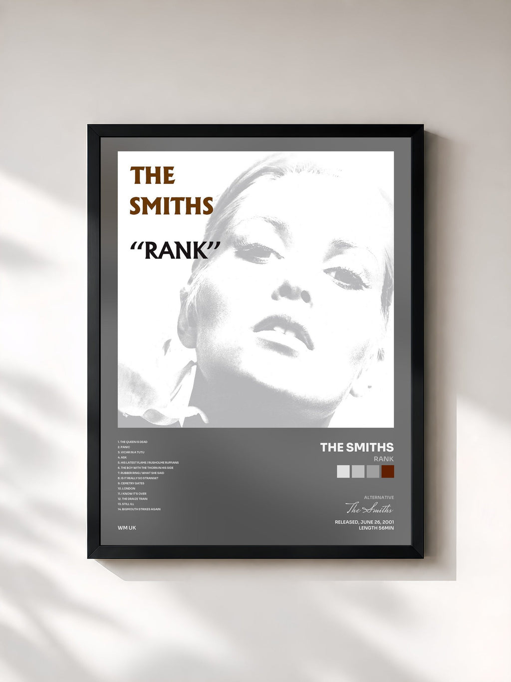 #noir Rank von The Smiths als gerahmter Kunstdruck, schwarzer Rahmen, gedruckt und gerahmt in Frankreich
