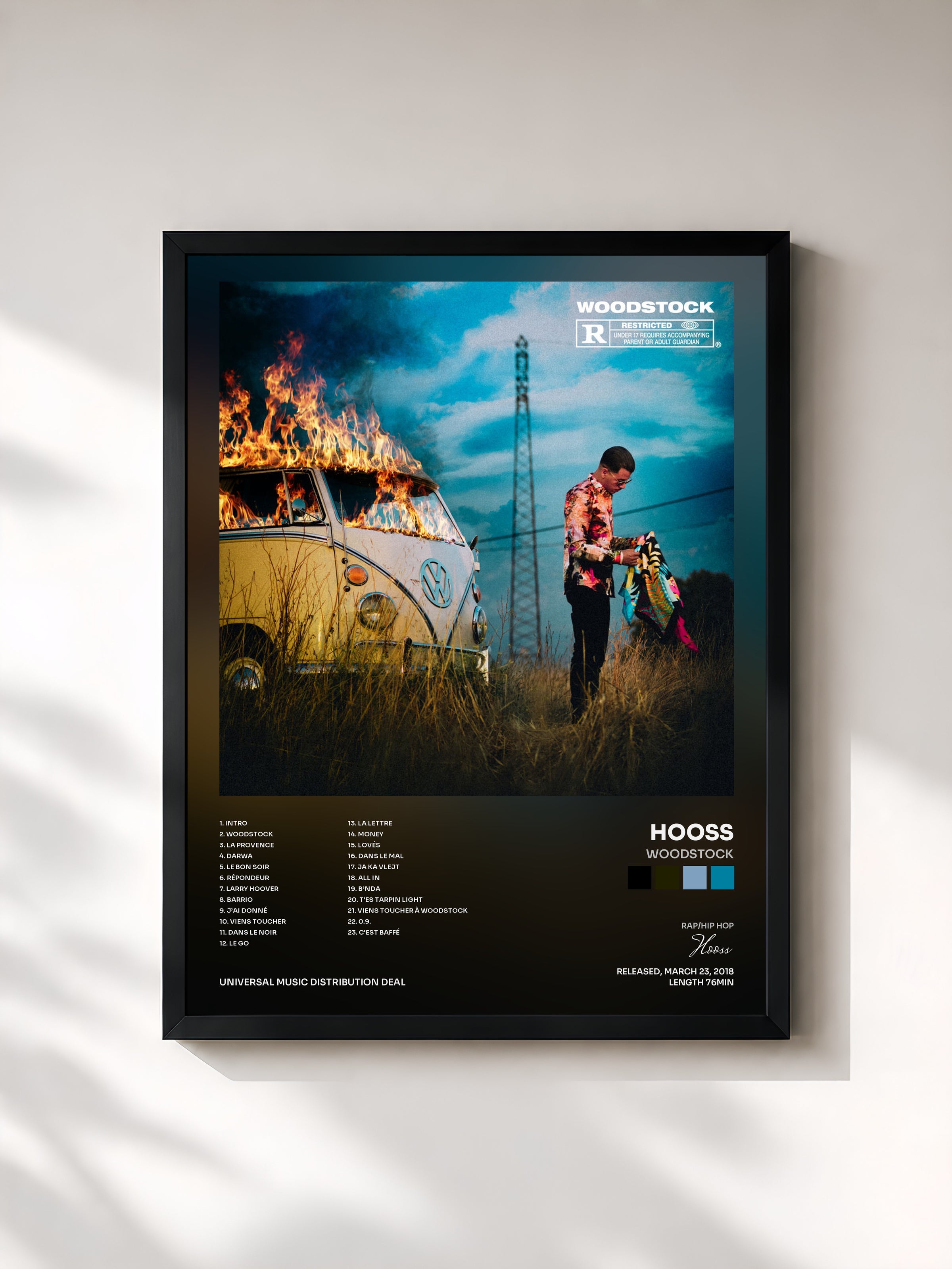 #noir Woodstock by Hooss as a framed art print, black frame, printed and framed in France
