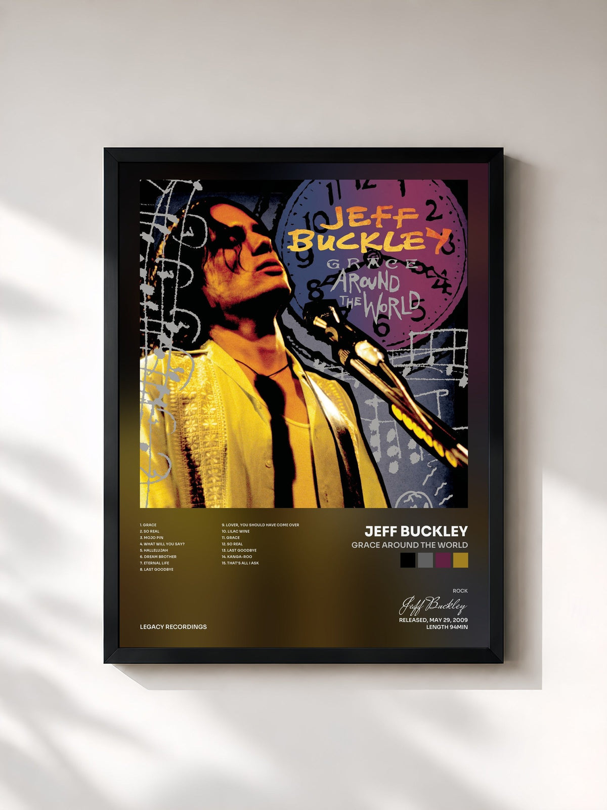 #noir Tableau de l'album Grace Around The World de Jeff Buckley, cadre noir, imprimé et encadré en France