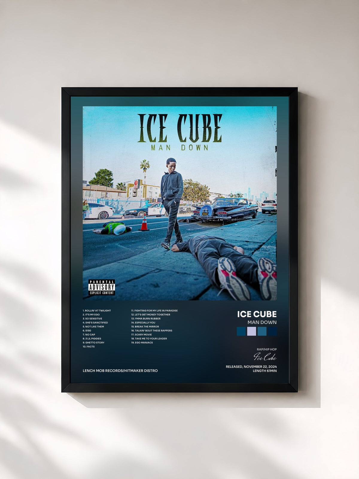 #noir Tableau de l'album Man Down de Ice Cube, cadre noir, imprimé et encadré en France