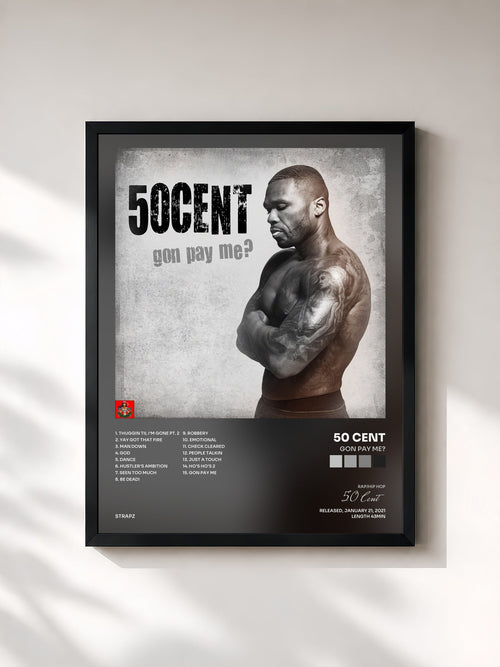 #noir Tableau de l'album Gon Pay Me? de 50 Cent, cadre noir, imprimé et encadré en France