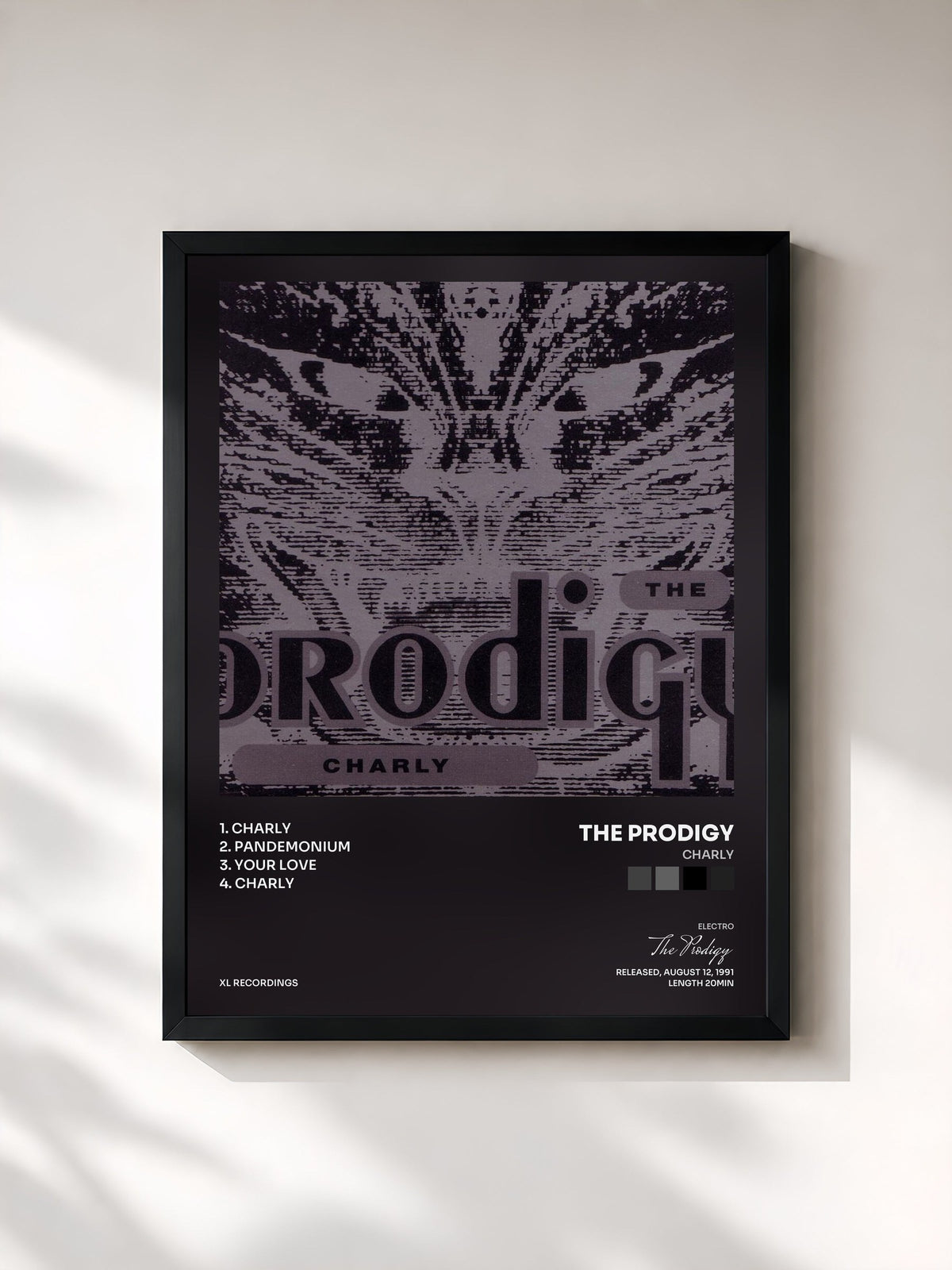 #noir Tableau de l'album Charly de The Prodigy, cadre noir, imprimé et encadré en France