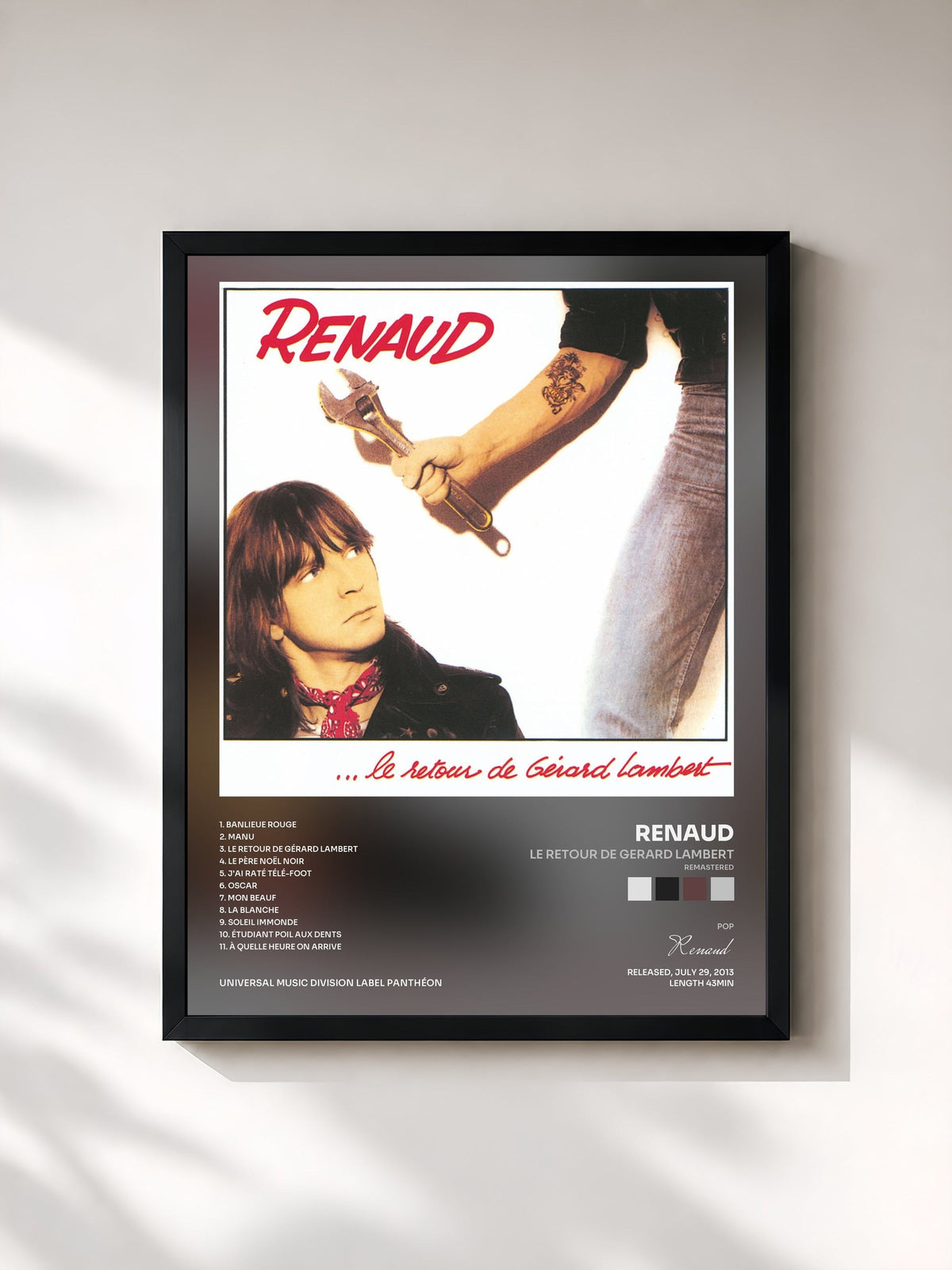 #noir Tableau de l'album Le Retour De Gerard Lambert (Remastered) de Renaud, cadre noir, imprimé et encadré en France