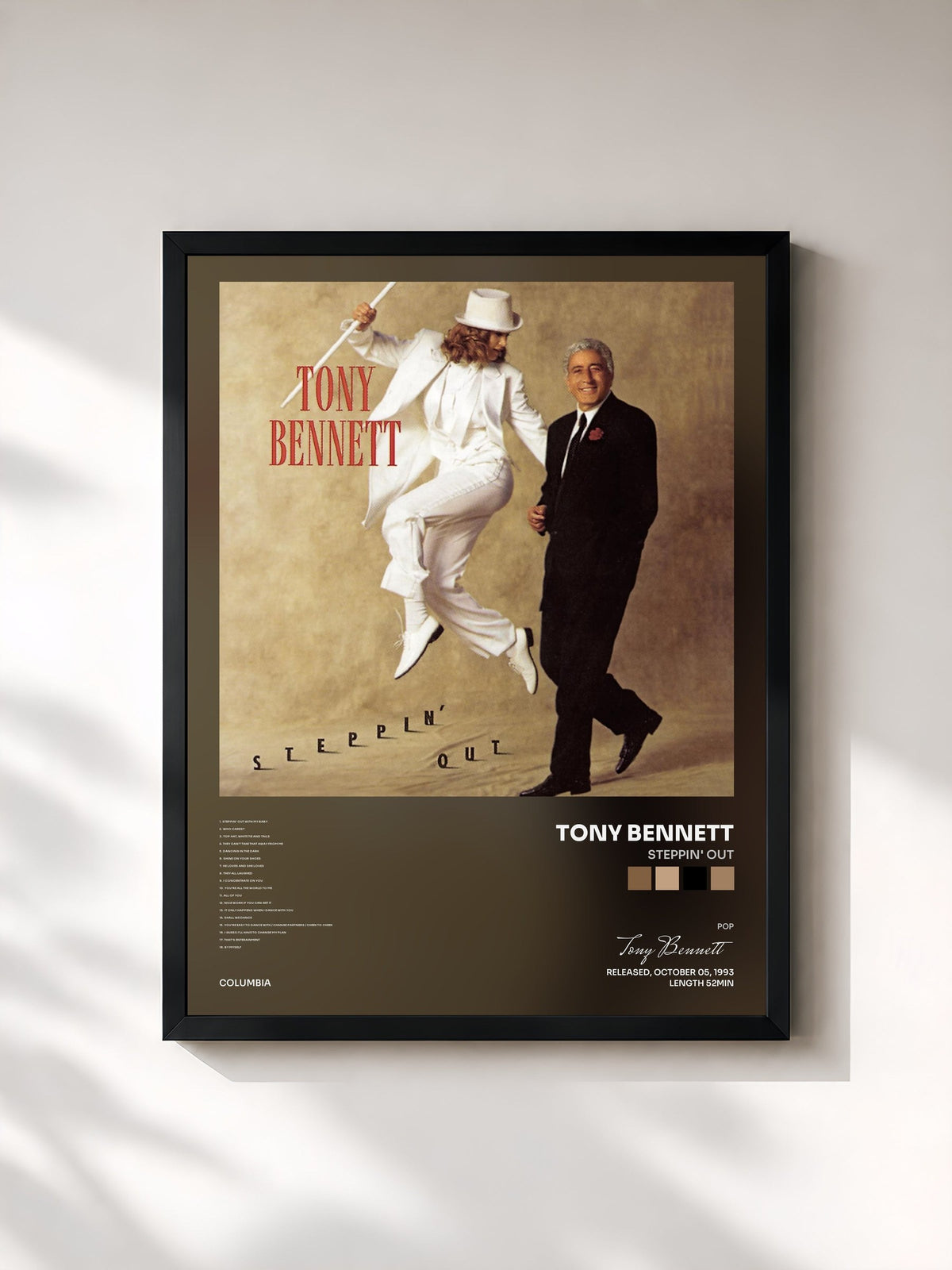 #noir Tableau de l'album Steppin' Out de Tony Bennett, cadre noir, imprimé et encadré en France