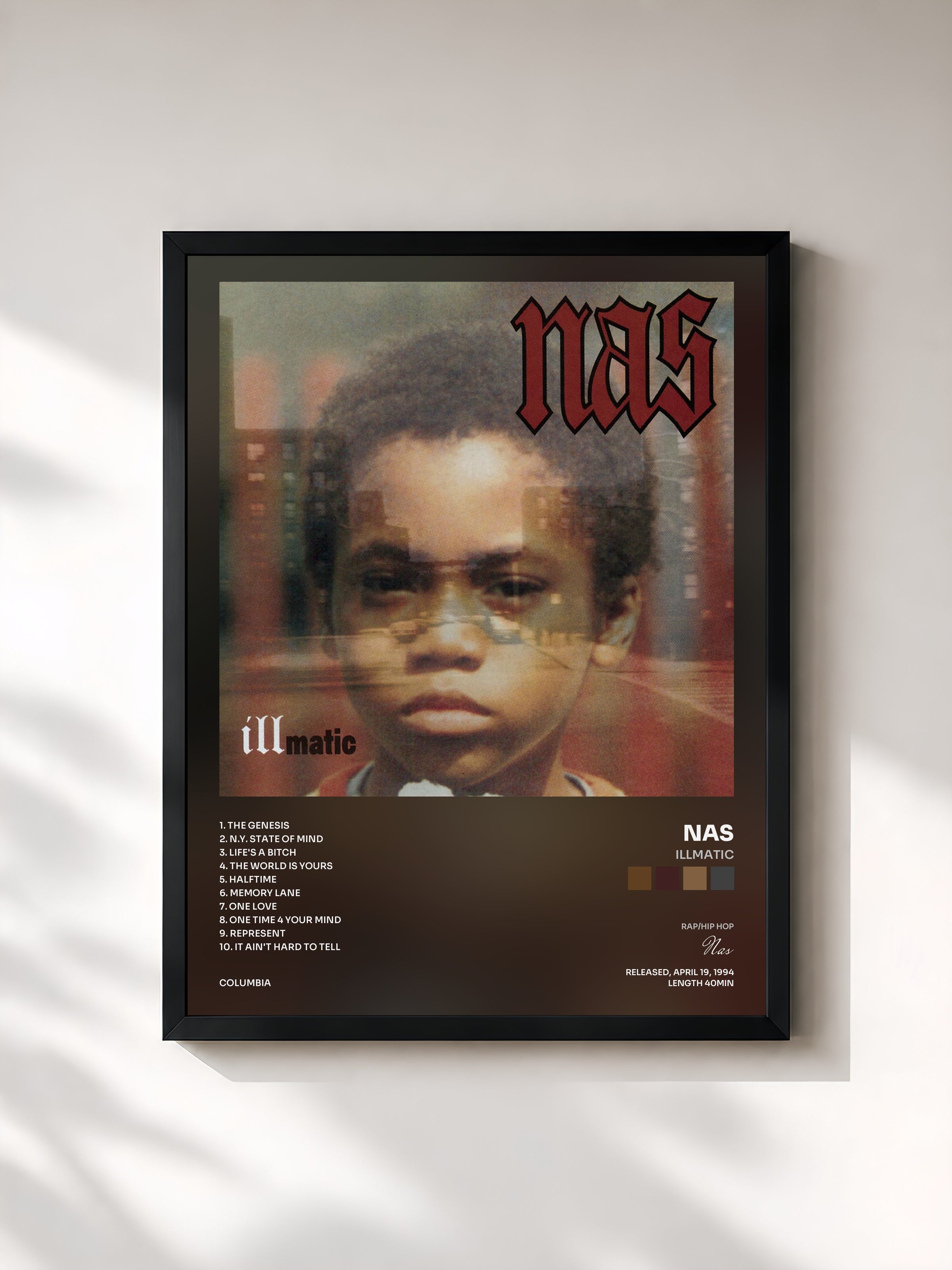 #noir Illmatic by Nas as a framed art print, black frame, printed and framed in France