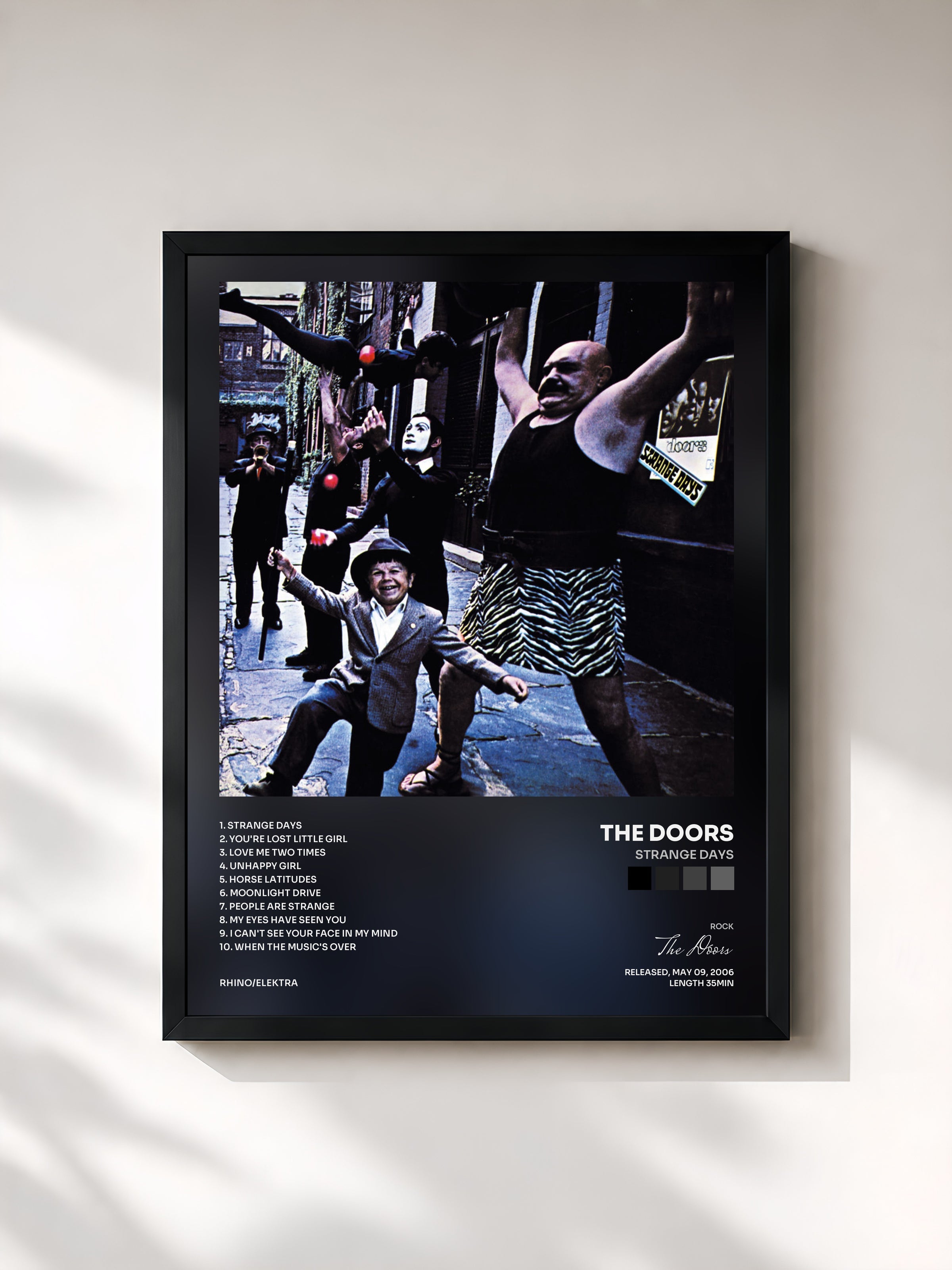 #noir Tableau de l'album Strange Days de The Doors, cadre noir, imprimé et encadré en France