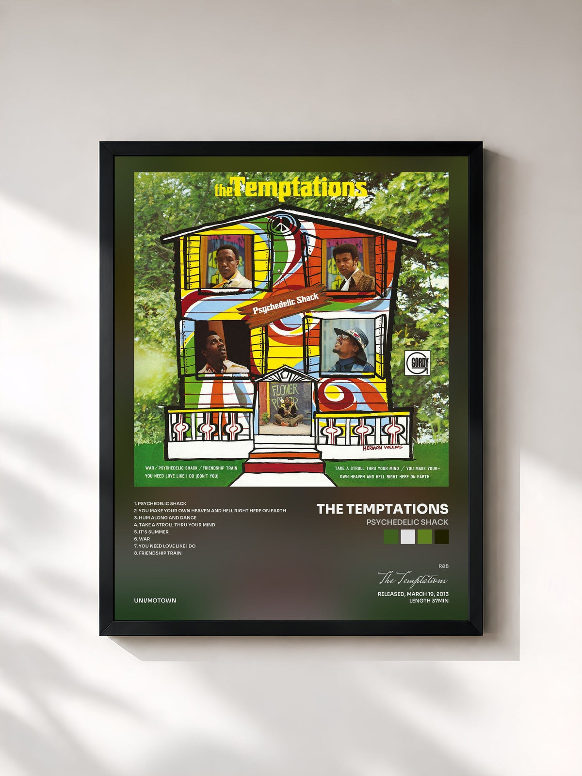 #noir Psychedelic Shack de The Temptations en lámina enmarcada, marco negro, impresa y enmarcada en Francia