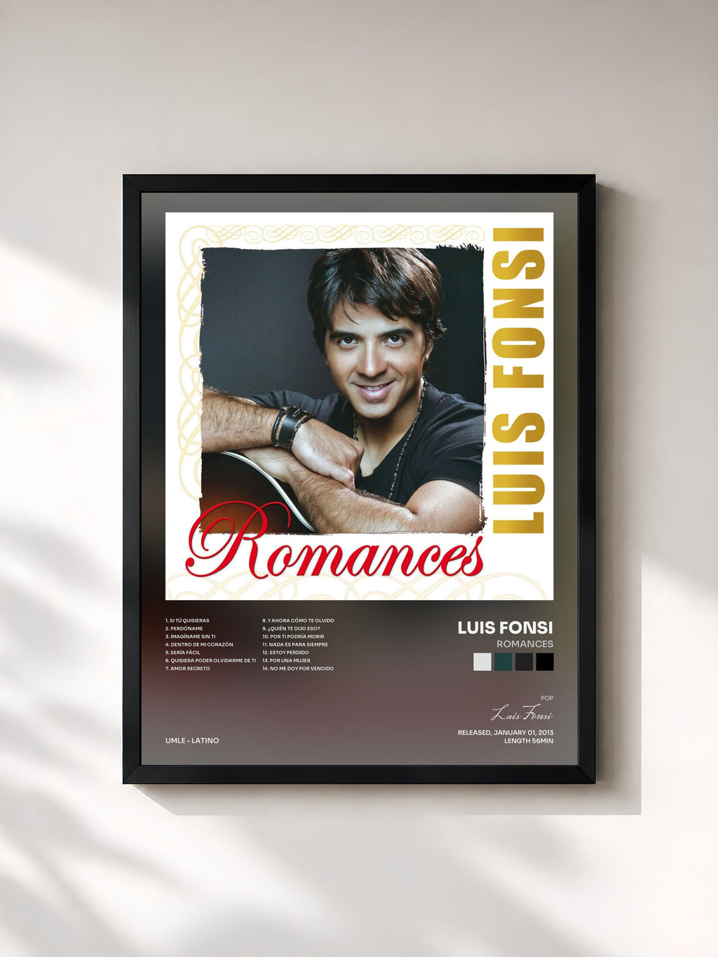 #noir Romances von Luis Fonsi als gerahmter Kunstdruck, schwarzer Rahmen, gedruckt und gerahmt in Frankreich