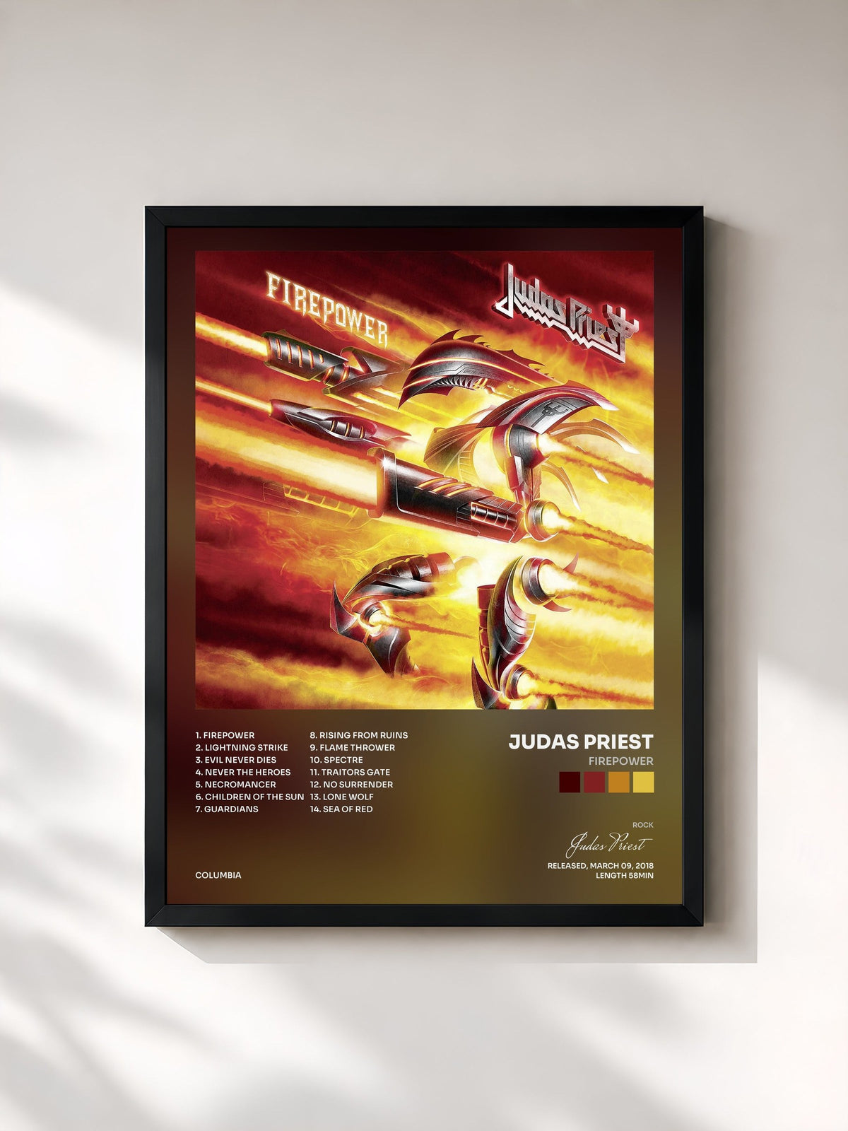 #noir Tableau de l'album Firepower de Judas Priest, cadre noir, imprimé et encadré en France