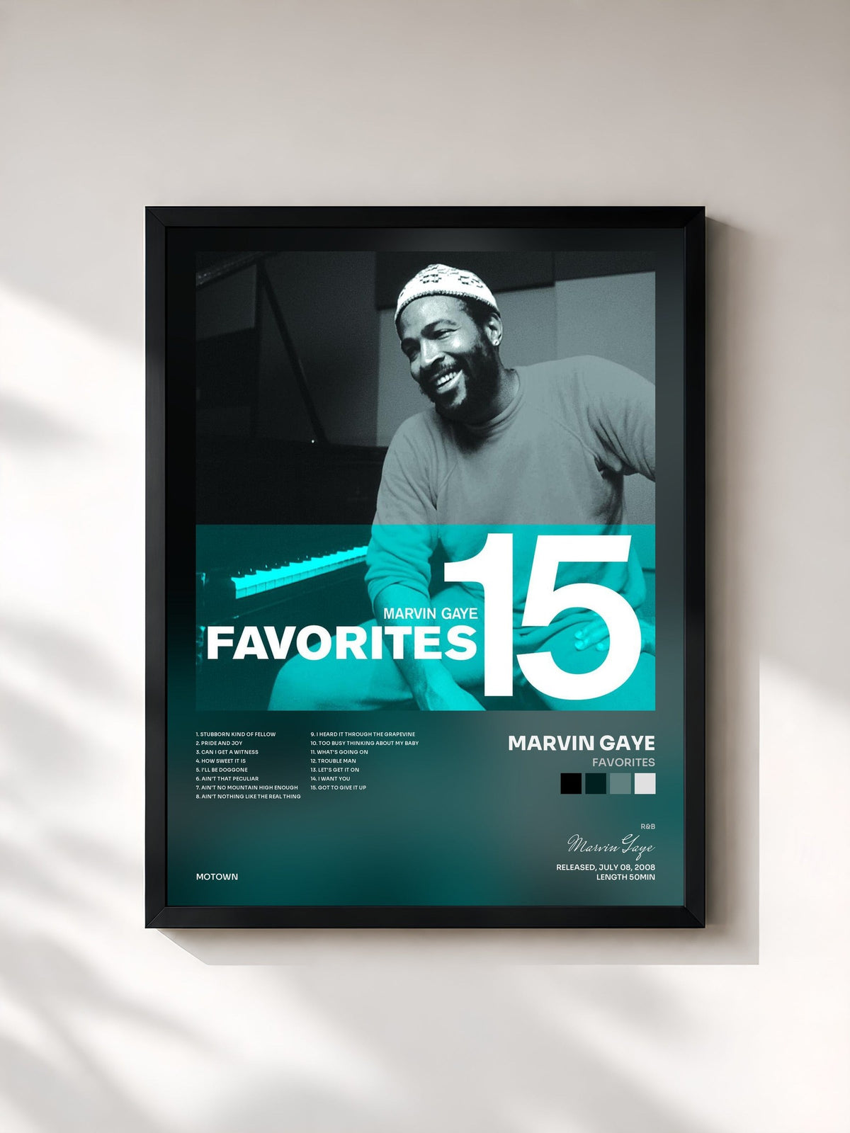 #noir Tableau de l'album Favorites de Marvin Gaye, cadre noir, imprimé et encadré en France