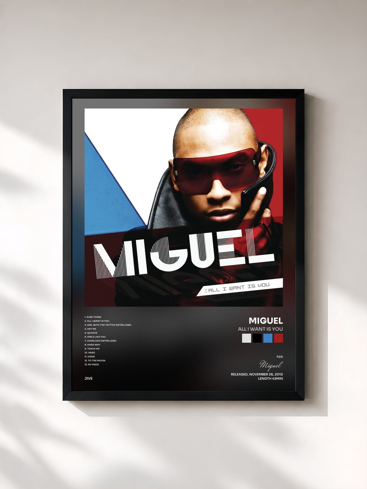 #noir Tableau de l'album All I Want Is You de Miguel, cadre noir, imprimé et encadré en France