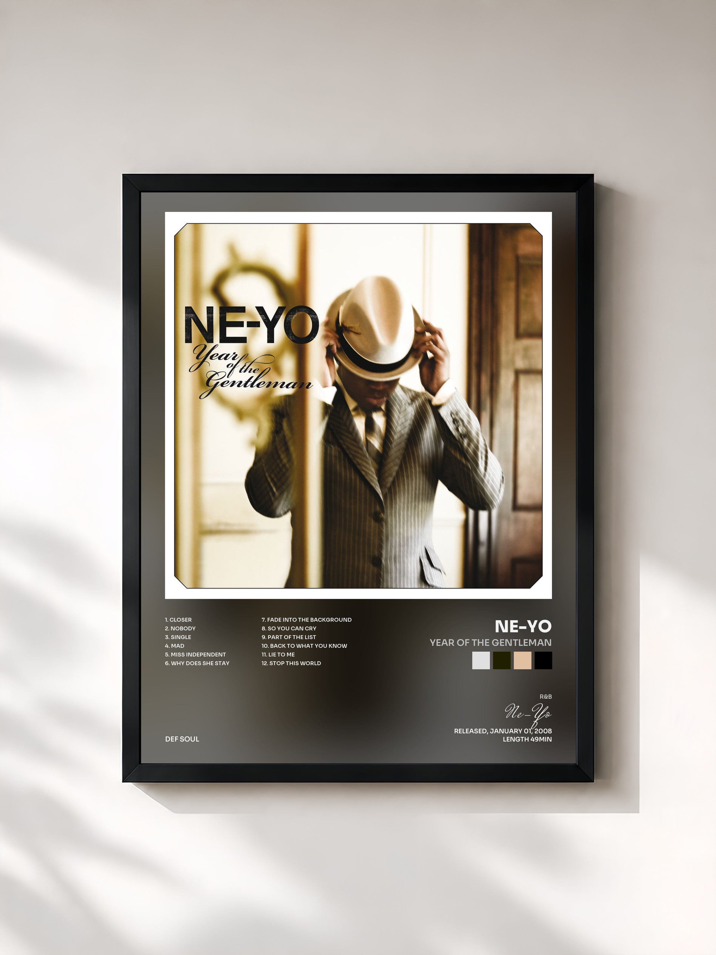 #noir Tableau de l'album Year Of The Gentleman de Ne-Yo, cadre noir, imprimé et encadré en France