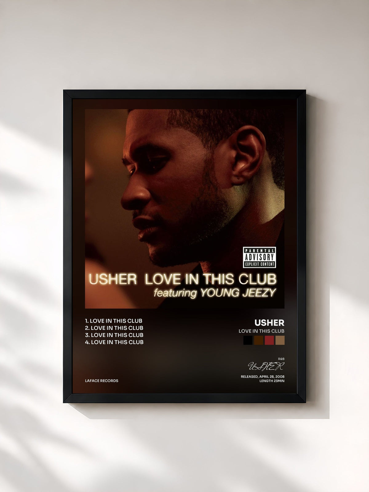 #noir Tableau de l'album Love In This Club de USHER, cadre noir, imprimé et encadré en France