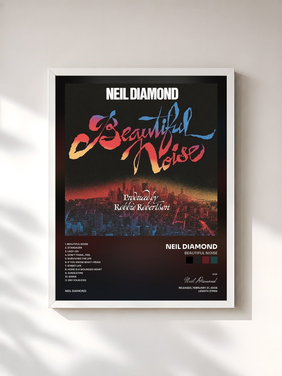 #blanc Beautiful Noise von Neil Diamond als gerahmter Kunstdruck, weißer Rahmen, gedruckt und gerahmt in Frankreich