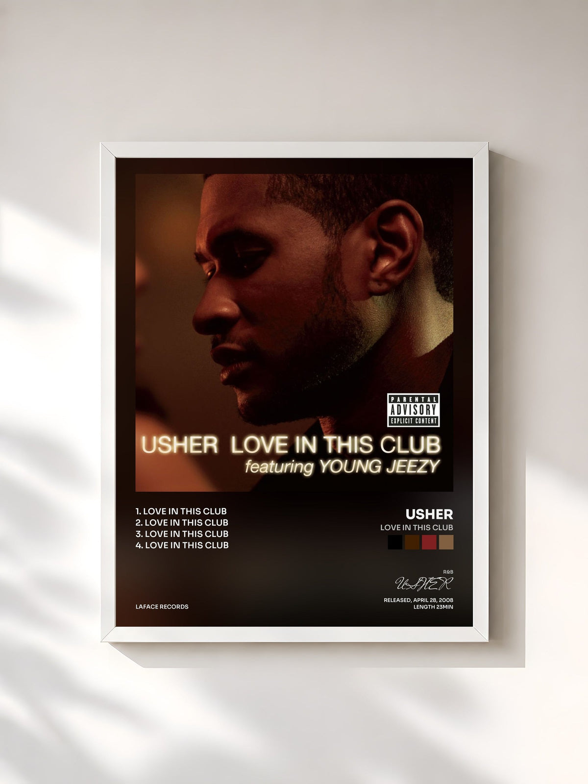 #blanc Tableau de l'album Love In This Club de USHER, cadre blanc, imprimé et encadré en France