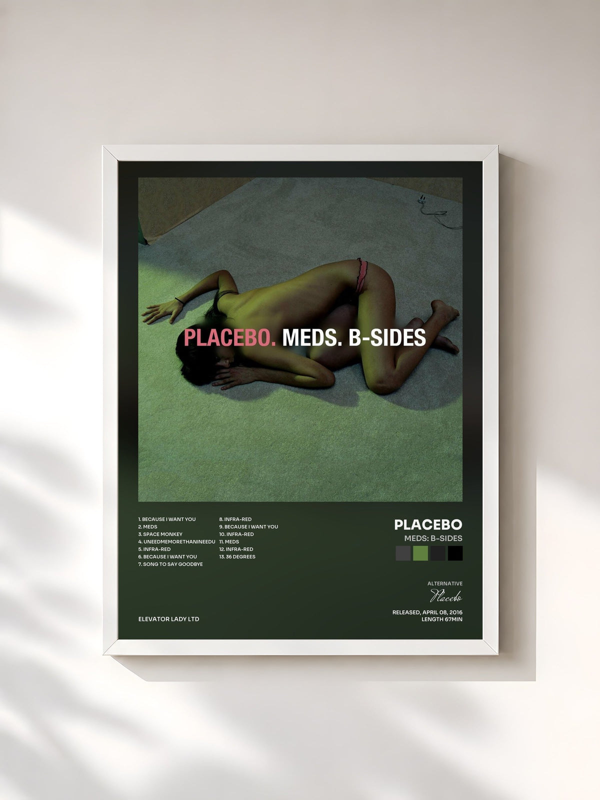 #blanc Tableau de l'album Meds: B-Sides de Placebo, cadre blanc, imprimé et encadré en France