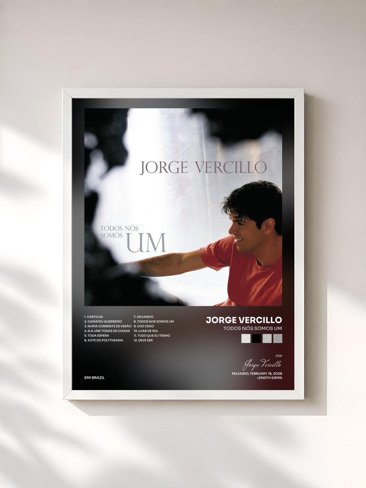 #blanc Tableau de l'album Todos Nós Somos Um de Jorge Vercillo, cadre blanc, imprimé et encadré en France