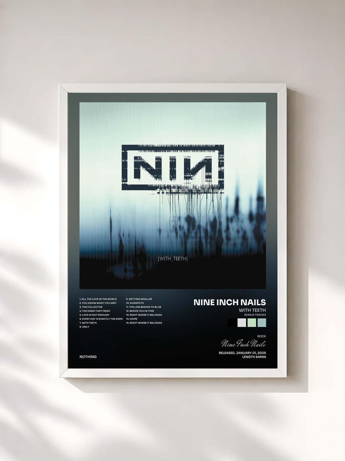 #blanc Tableau de l'album With Teeth (Bonus Tracks) de Nine Inch Nails, cadre blanc, imprimé et encadré en France