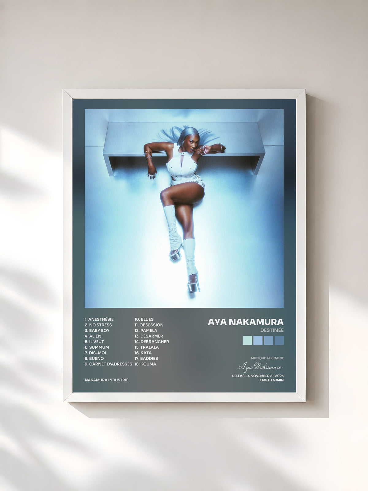 #blanc Tableau de l'album Destinée de Aya Nakamura, cadre blanc, imprimé et encadré en France
