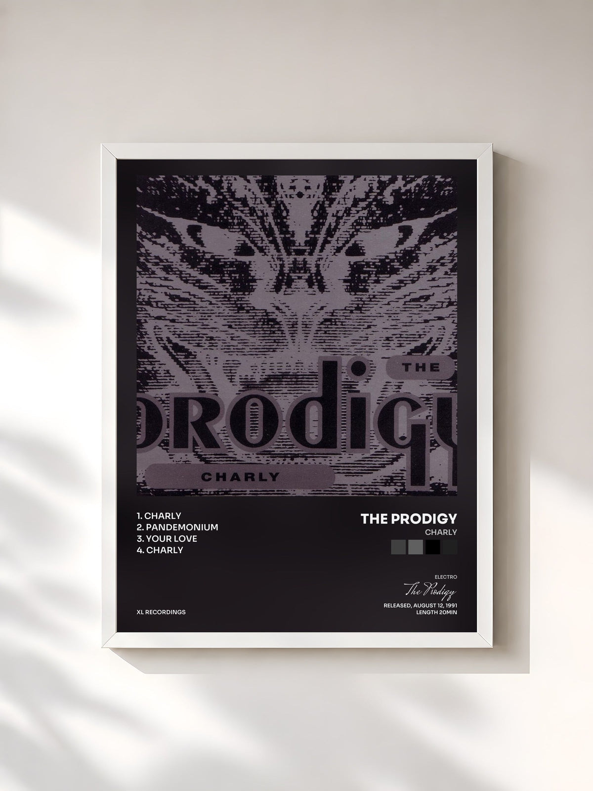 #blanc Tableau de l'album Charly de The Prodigy, cadre blanc, imprimé et encadré en France