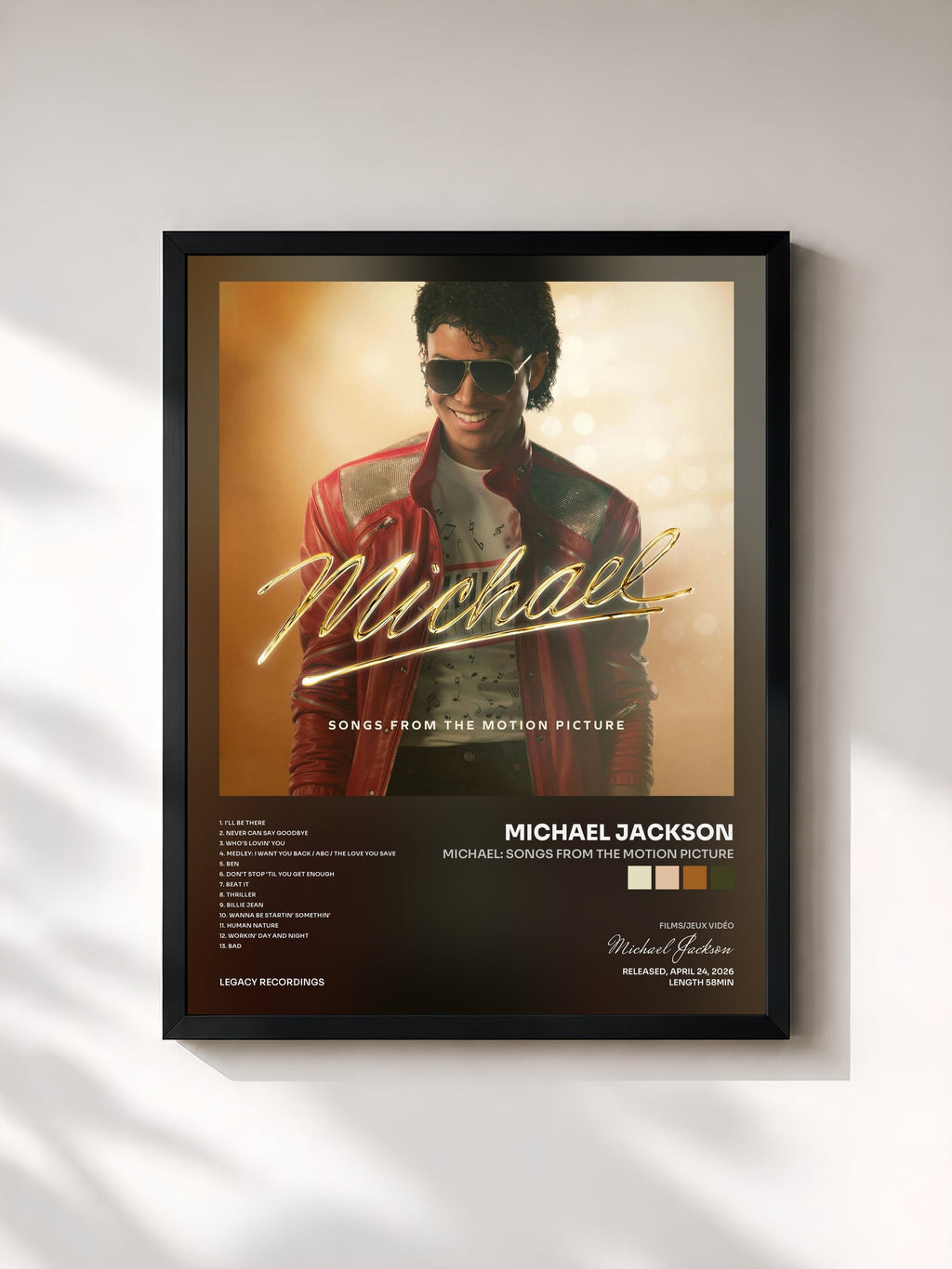 #noir Tableau de l'album Michael: Songs From The Motion Picture de Michael Jackson, cadre noir, imprimé et encadré en France