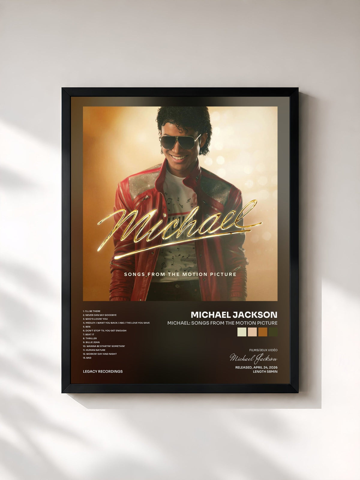 #noir Tableau de l'album Michael: Songs From The Motion Picture de Michael Jackson, cadre noir, imprimé et encadré en France