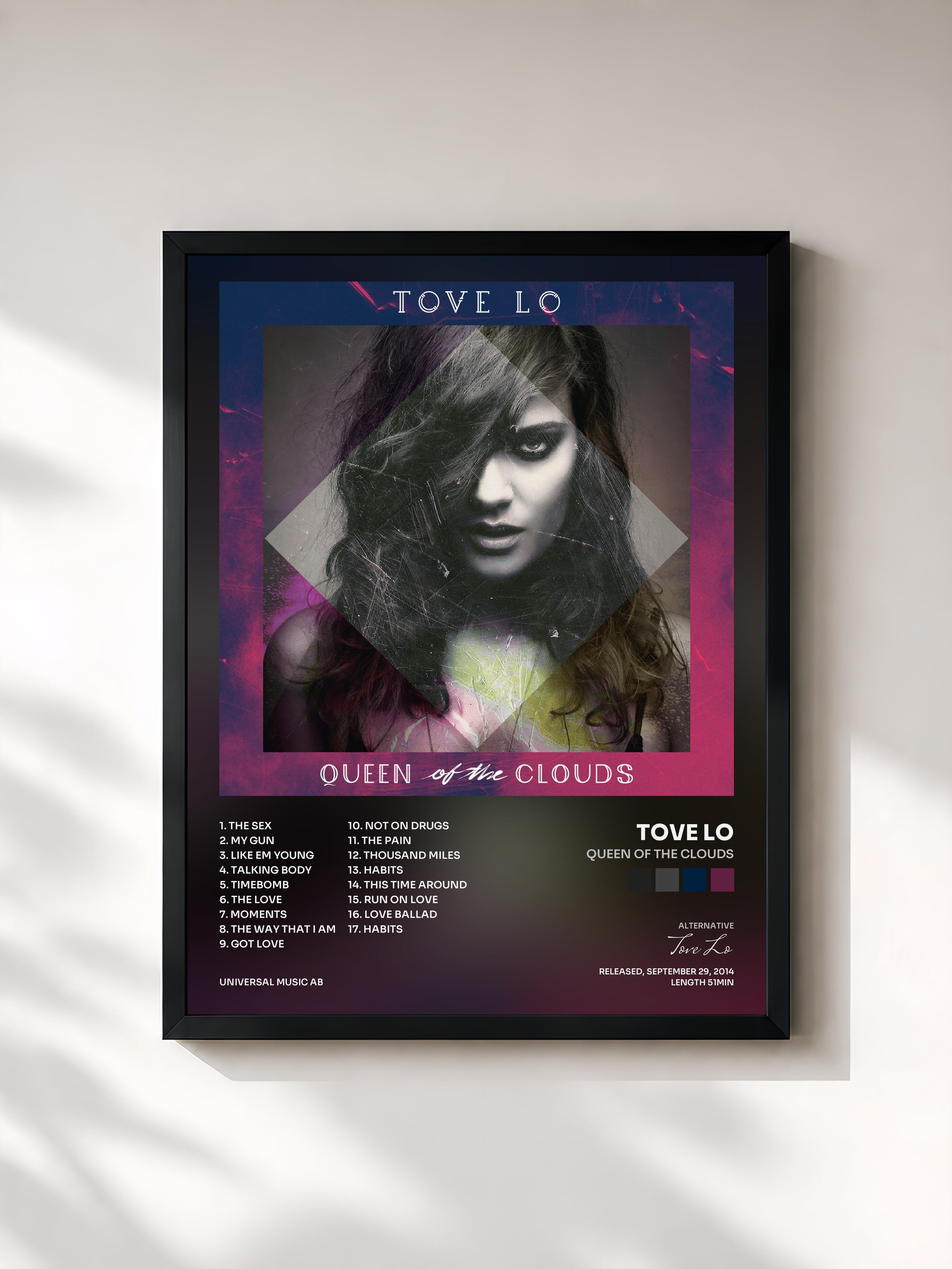 #noir Queen Of The Clouds by Tove Lo as a framed art print, black frame, printed and framed in France