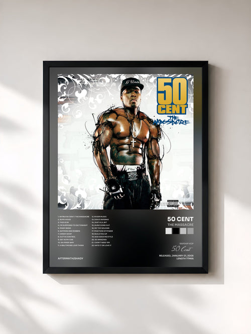 #noir Tableau de l'album The Massacre de 50 Cent, cadre noir, imprimé et encadré en France