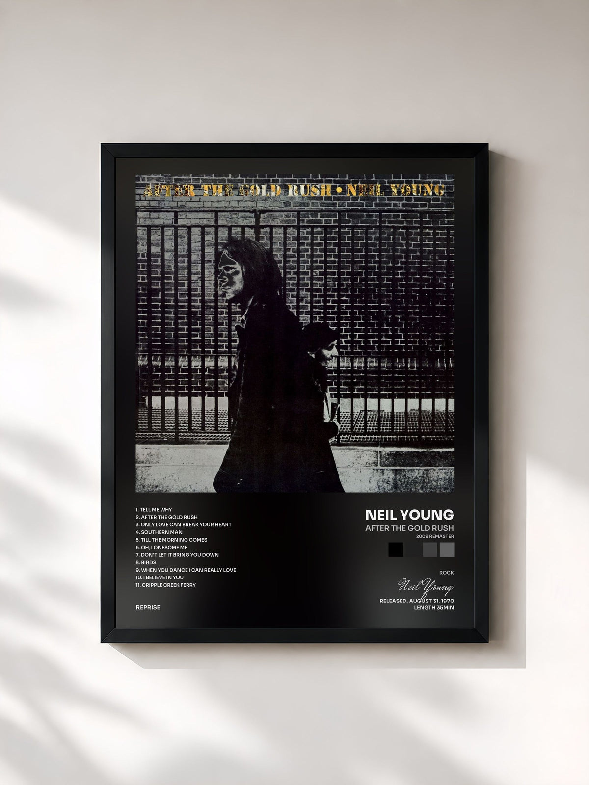 #noir Tableau de l'album After the Gold Rush (2009 Remaster) de Neil Young, cadre noir, imprimé et encadré en France