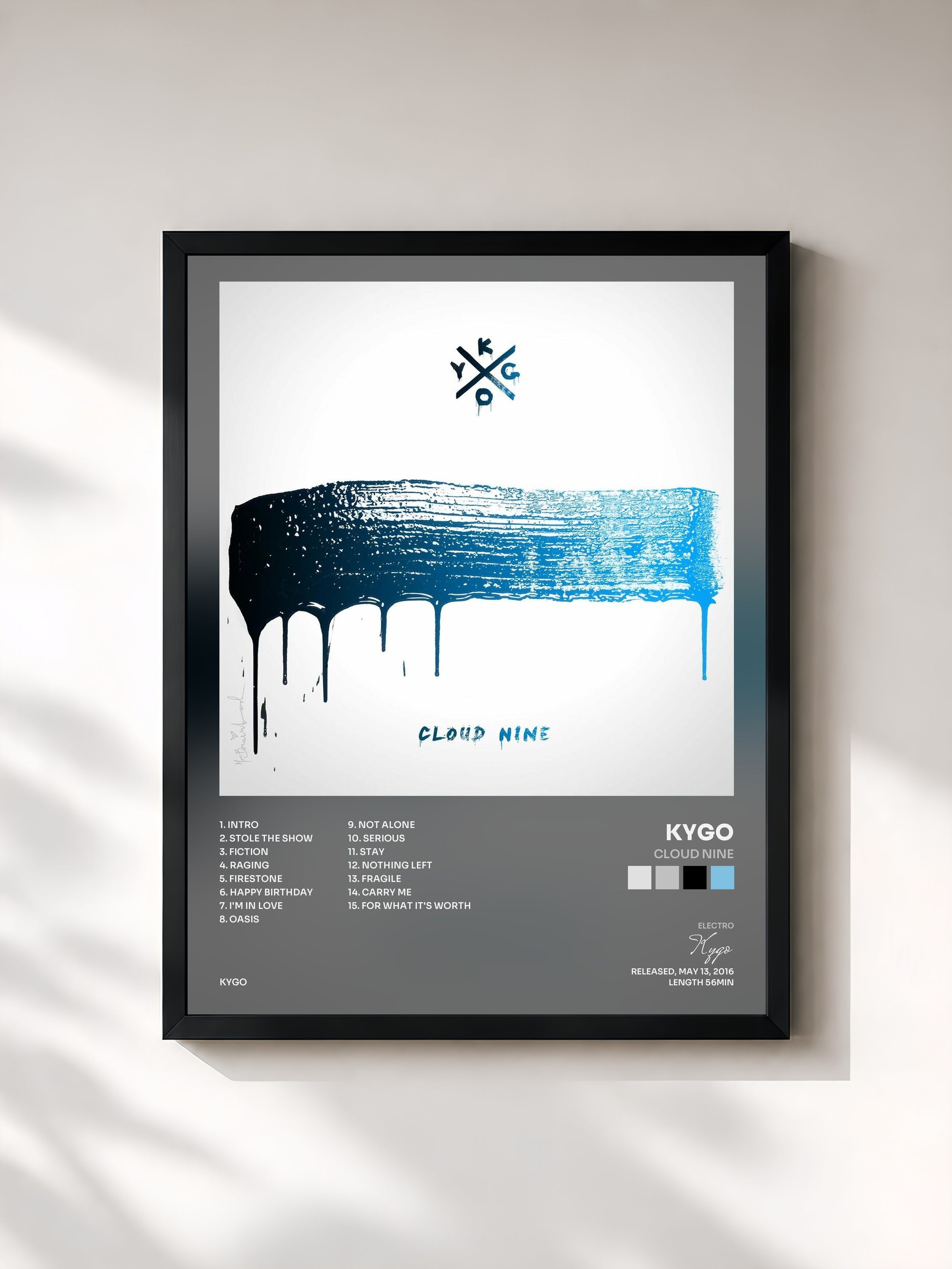 #noir Tableau de l'album Cloud Nine de Kygo, cadre noir, imprimé et encadré en France
