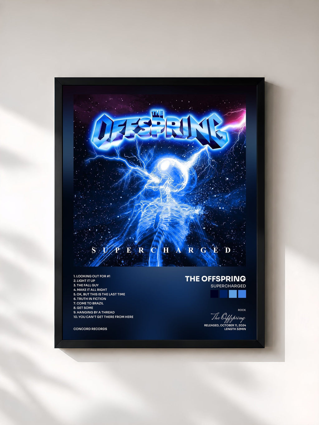 #noir Tableau de l'album SUPERCHARGED de The Offspring, cadre noir, imprimé et encadré en France